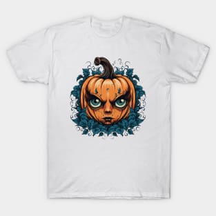 Halloween Pumpkin Woman, Spooky Pumpkin Face T-Shirt